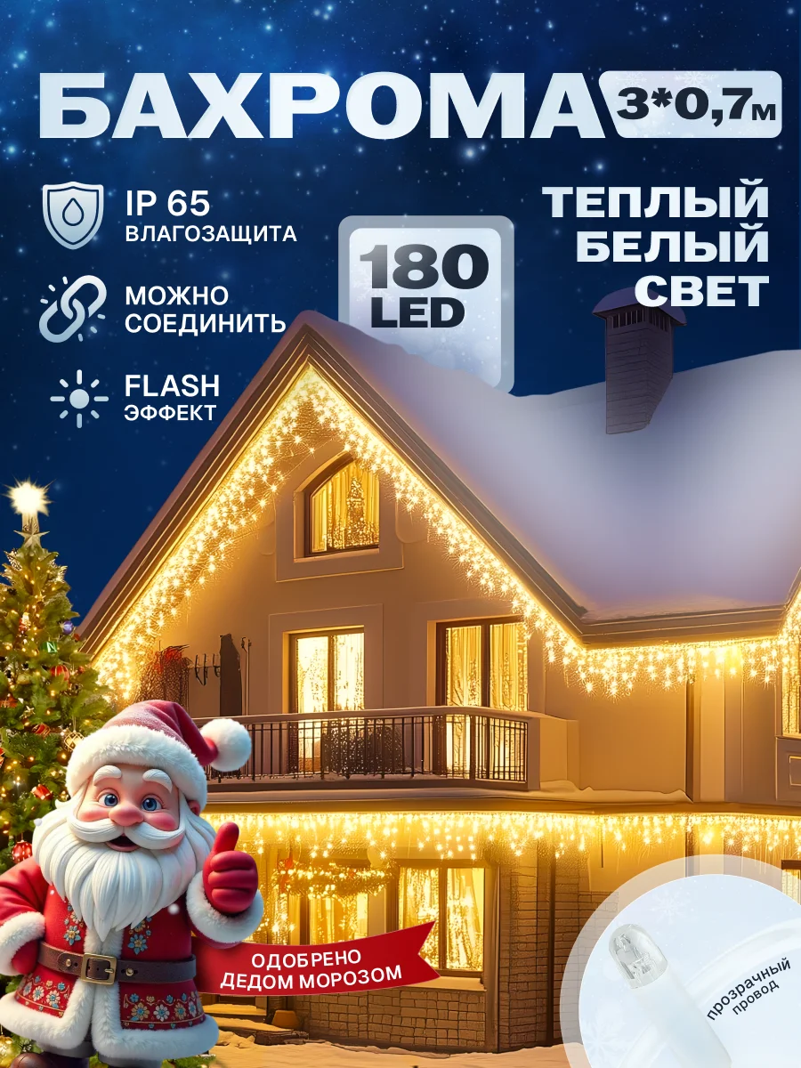 Гирлянда уличная бахрома 3*0,7 м