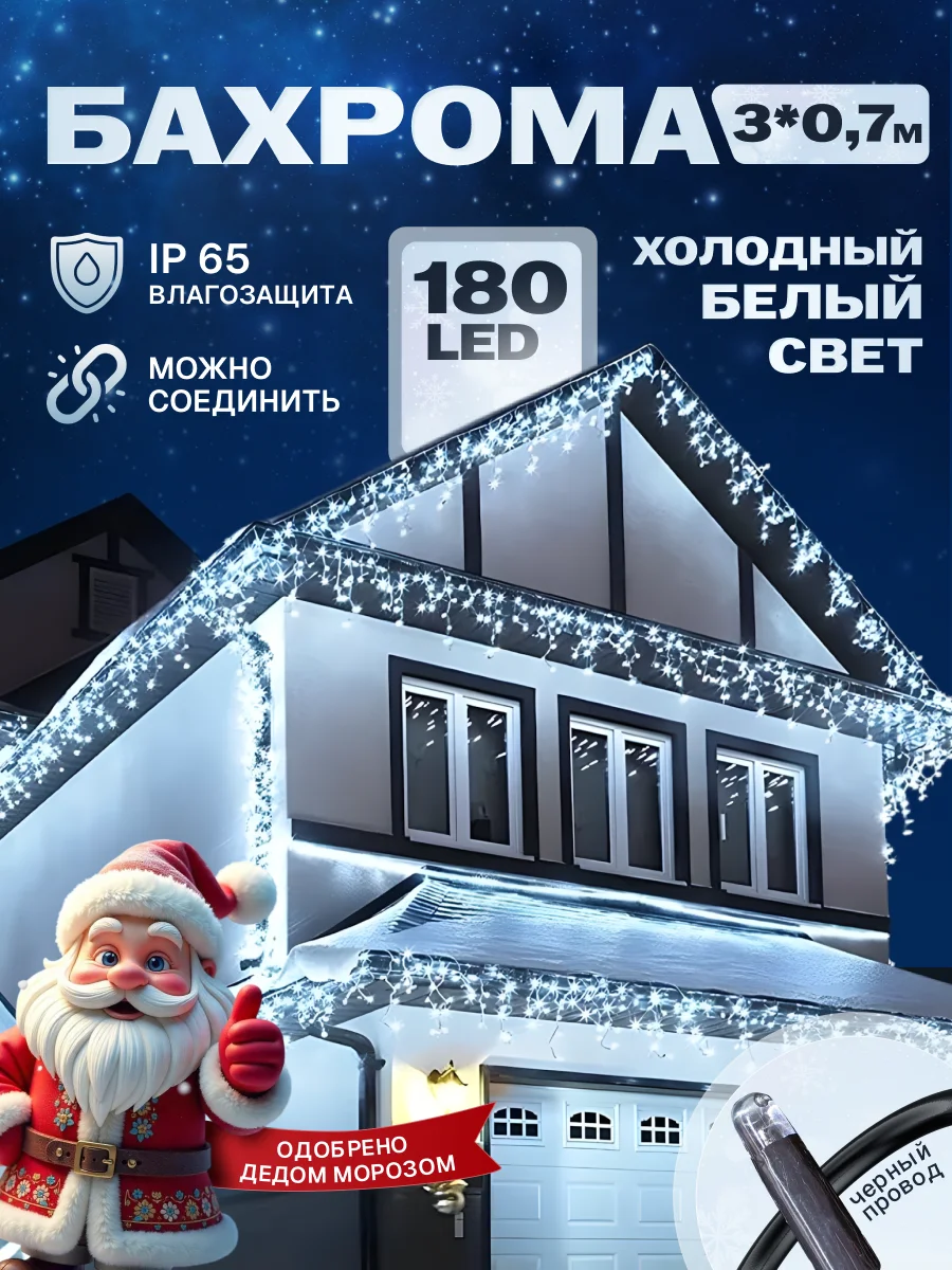Гирлянда уличная бахрома 3*0,7 м