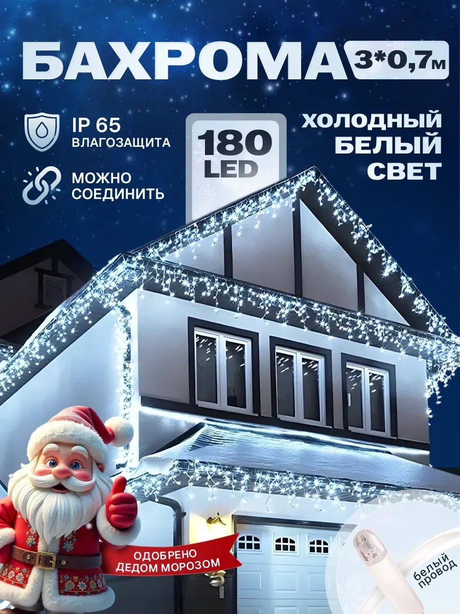 Гирлянда уличная бахрома 3*0,7 м