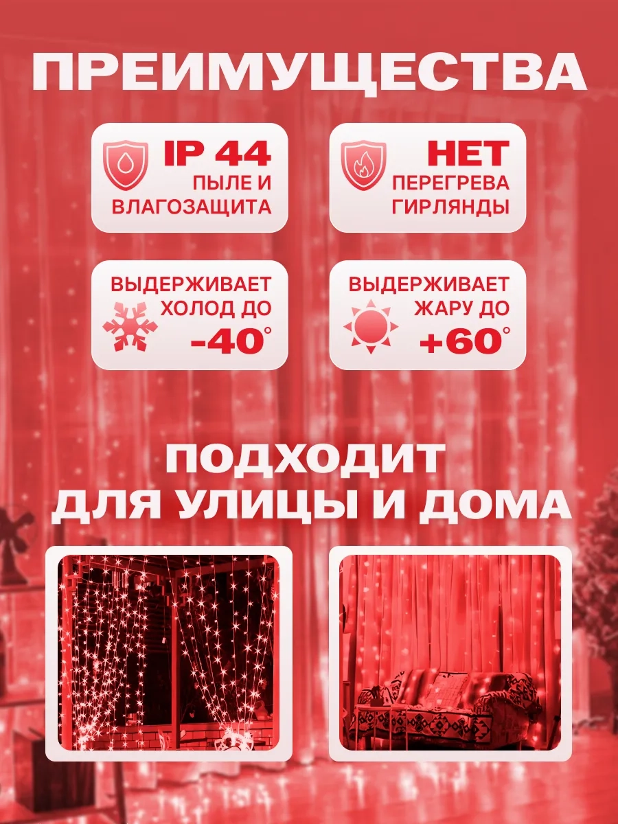 Гирлянда светодиодная Занавес 2*3