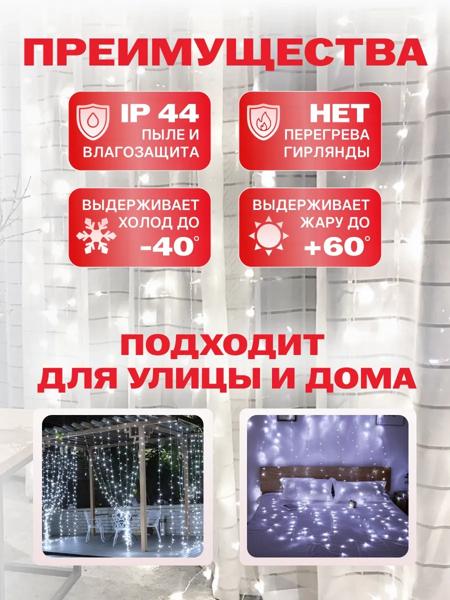 Гирлянда светодиодная Занавес 2*1,5