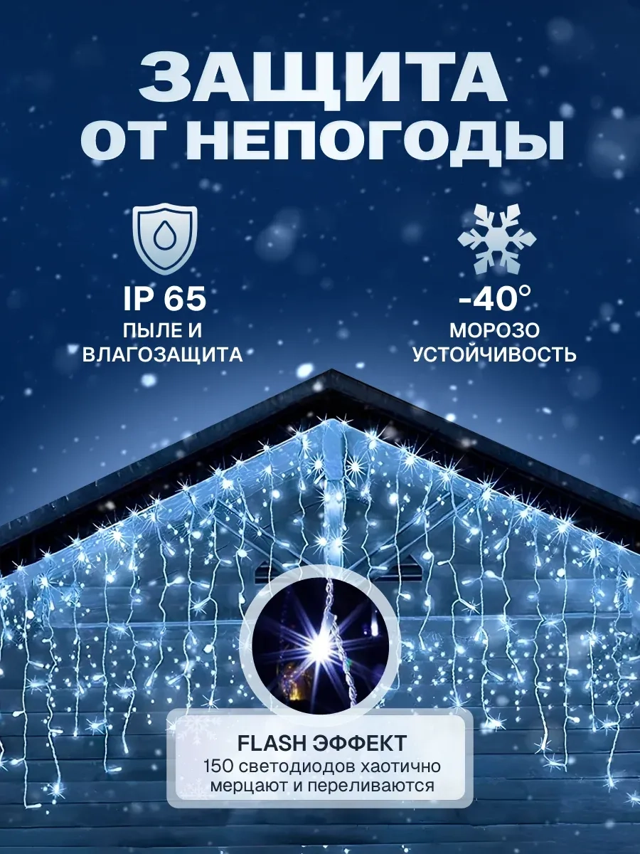 Гирлянда уличная бахрома 5*0,7 м