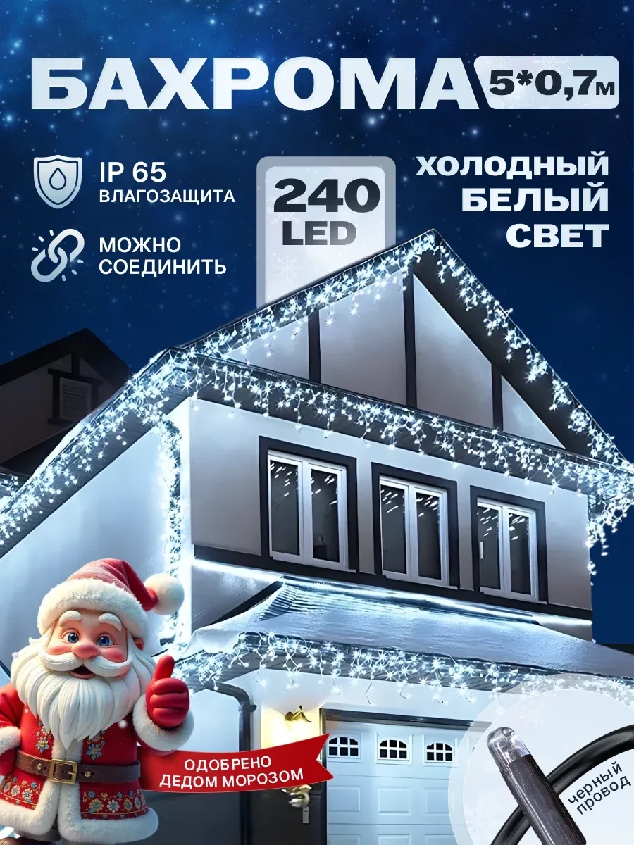 Гирлянда уличная бахрома 5*0,7 м
