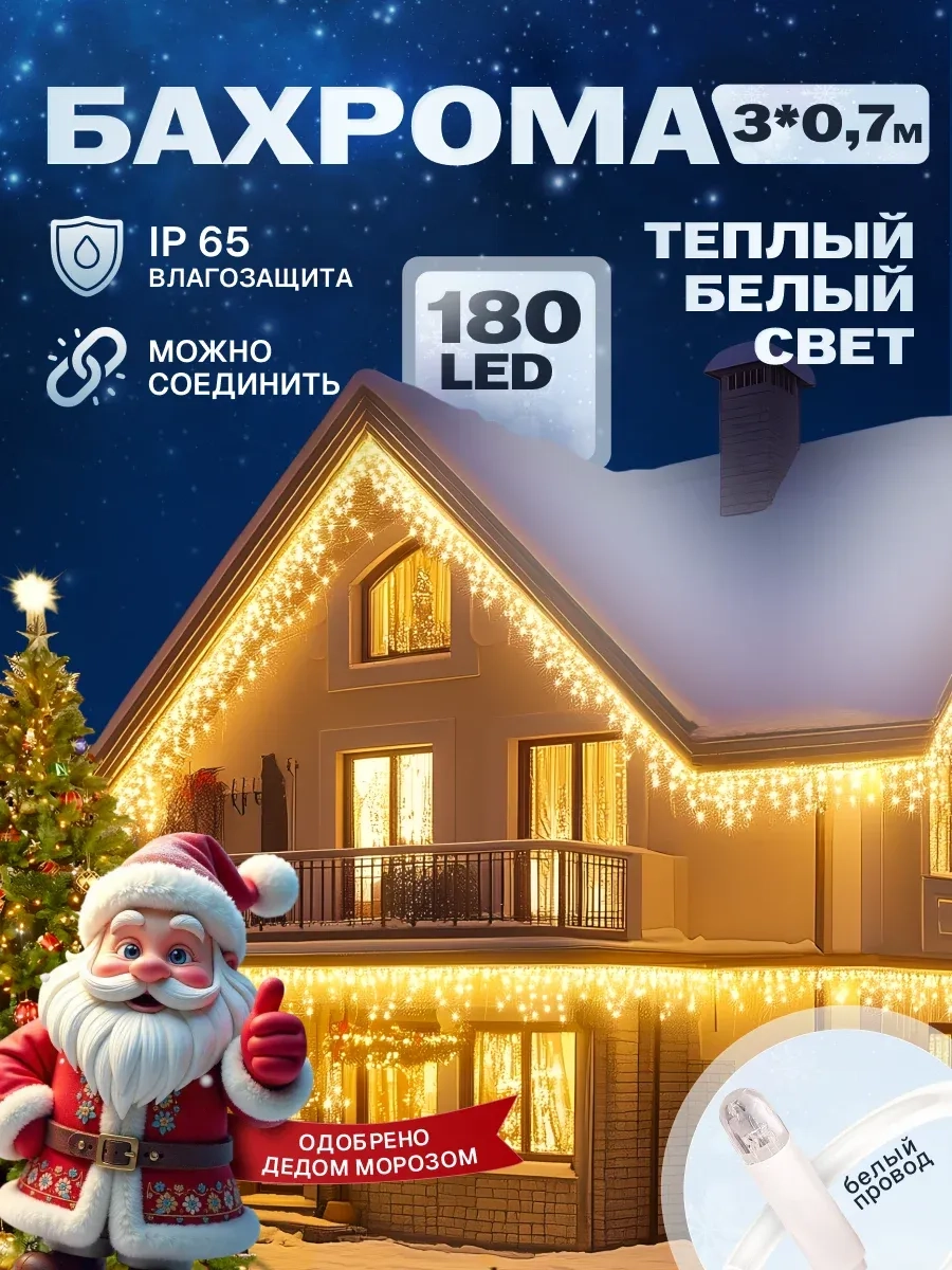 Гирлянда уличная бахрома 3*0,7 м
