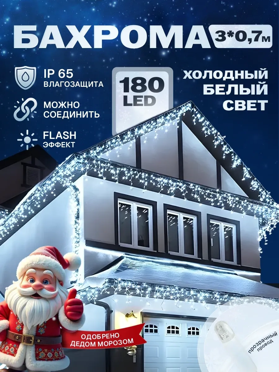 Гирлянда уличная бахрома 3*0,7 м