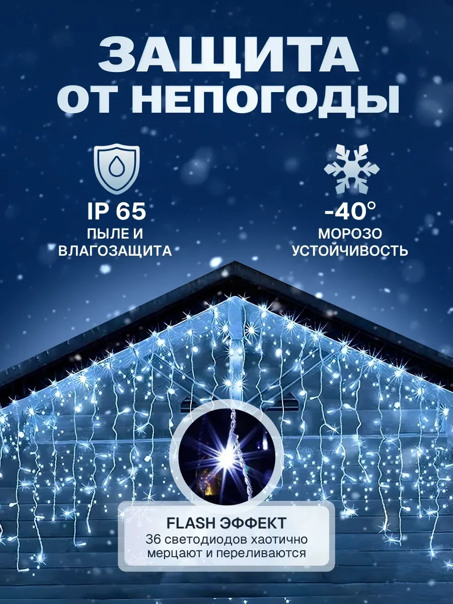Гирлянда уличная бахрома 3*0,7 м