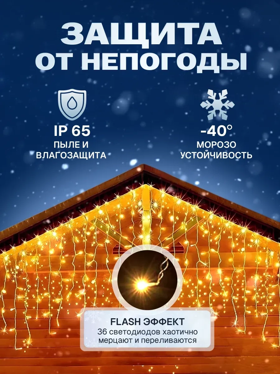 Гирлянда уличная бахрома 3*0,7 м