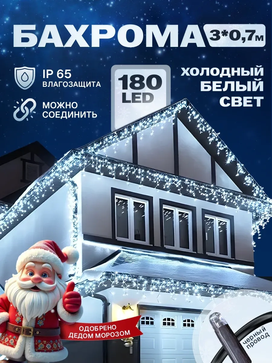 Гирлянда уличная бахрома 3*0,7 м