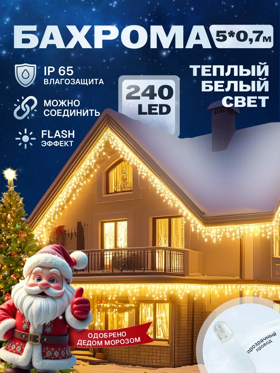 Гирлянда уличная бахрома 5*0,7 м