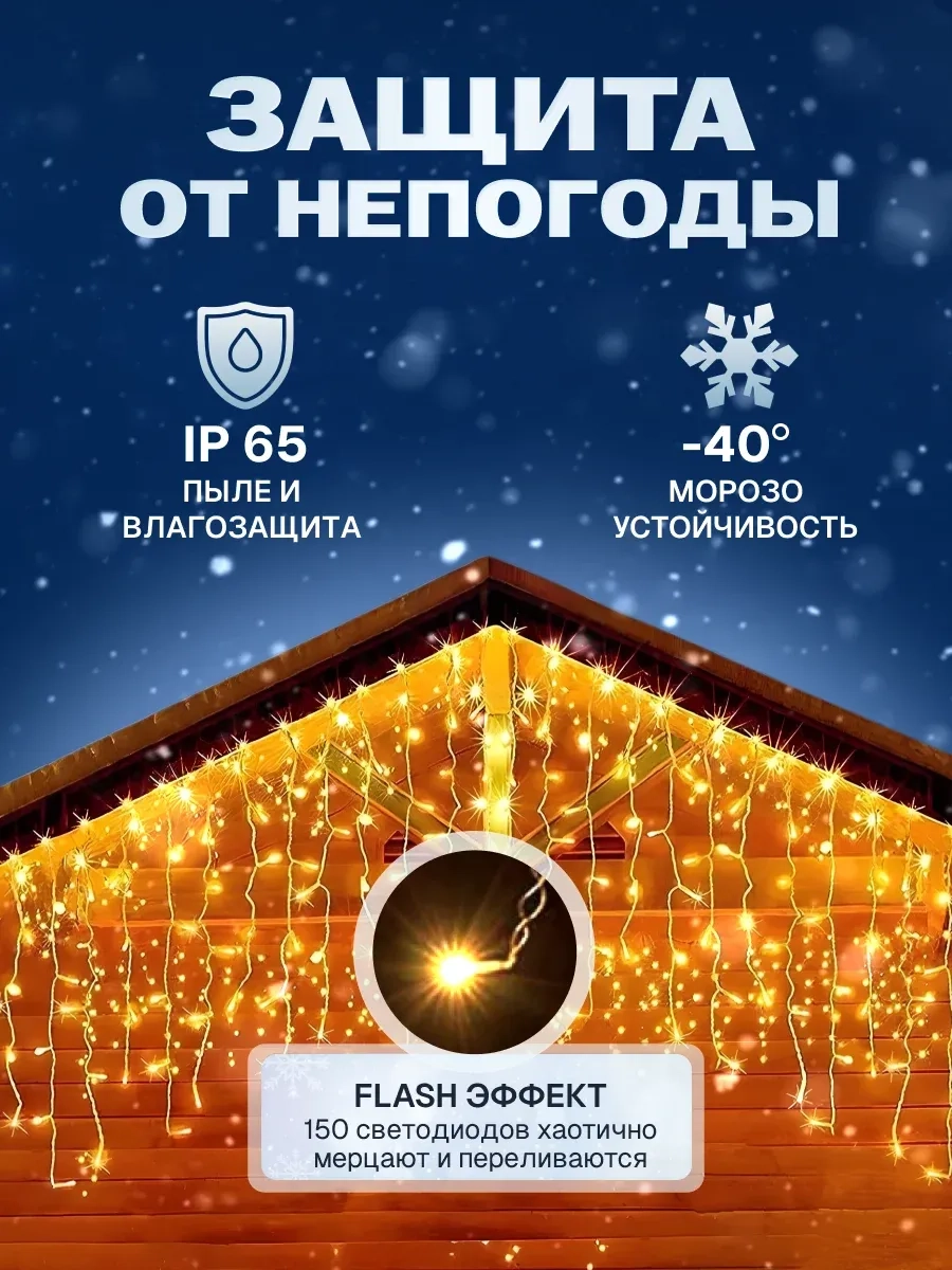 Гирлянда уличная бахрома 5*0,7 м